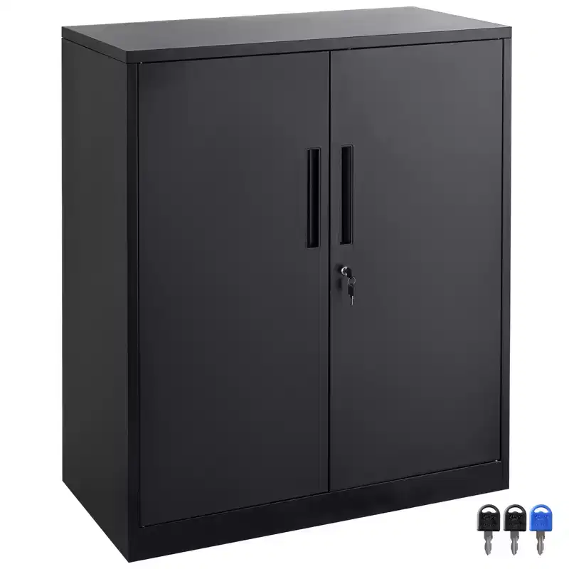 VEVOR Metal Storage Cabinet with 2 Magnetic Doors and 2 Adjustable Shelves, 200 lbs Capacity per Shelf, Locking Steel Storage Cabinet