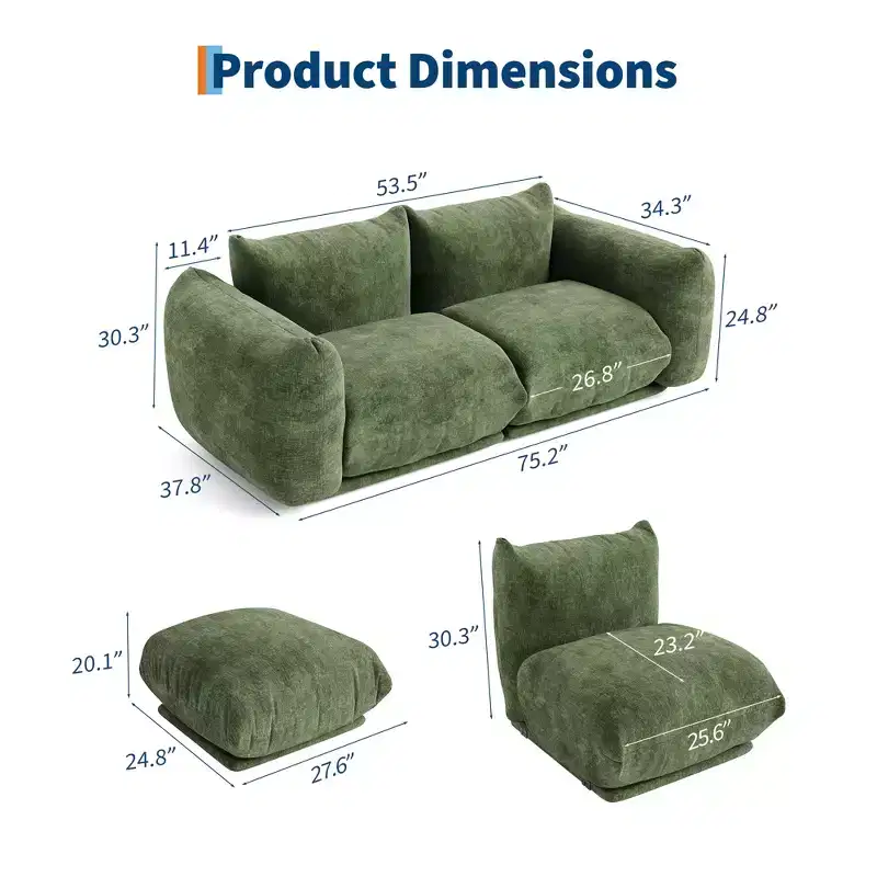 COZONY Chenille Fabric Modular Loveseat Sofa, 2-Seater Cloud Couch with High Resilience Sponge, Small Space Boneless Sofa for Apartment, Living Room