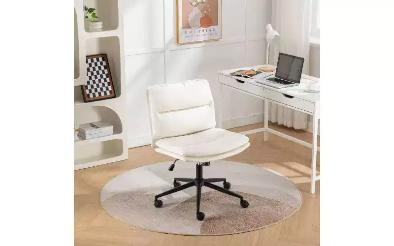 Adjustable Swivel Criss-Cross Chair, Wide Seat Ergonomic Office Chair, PU Leather Home Office Desk Chair Vanity Chair