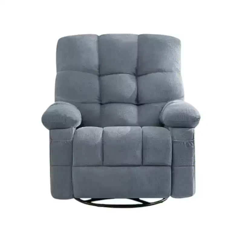 39 Blue Tufted Chenille Heated Massage Swivel Rocker Recliner With USB