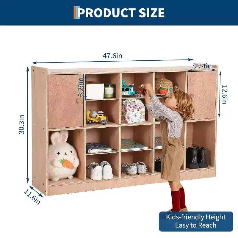 12 Cubbies Storage Organizer with 2 Cabinet Doors Shelf for Kids Toys