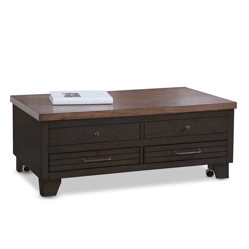 Two-tone Wood Lift-Top Coffee Table with Casters