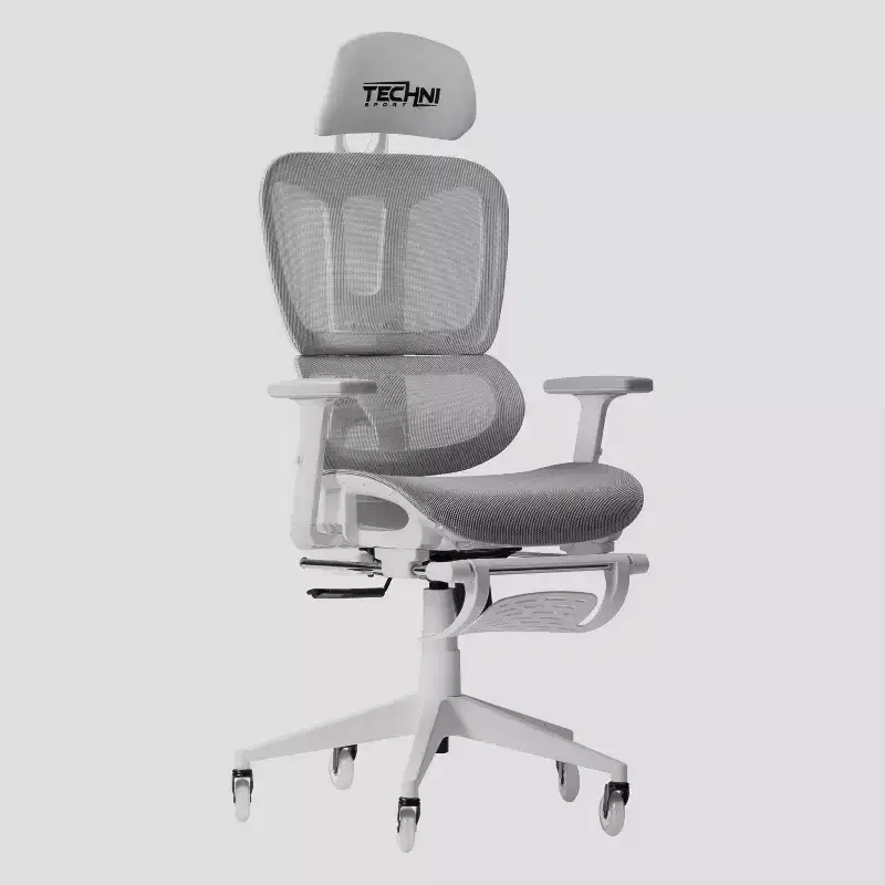 Airflex2 Mesh Gaming Chair with Footrest White - Techni Sport: Synchro-Tilt, 275 Lbs Capacity, Ergonomic Design