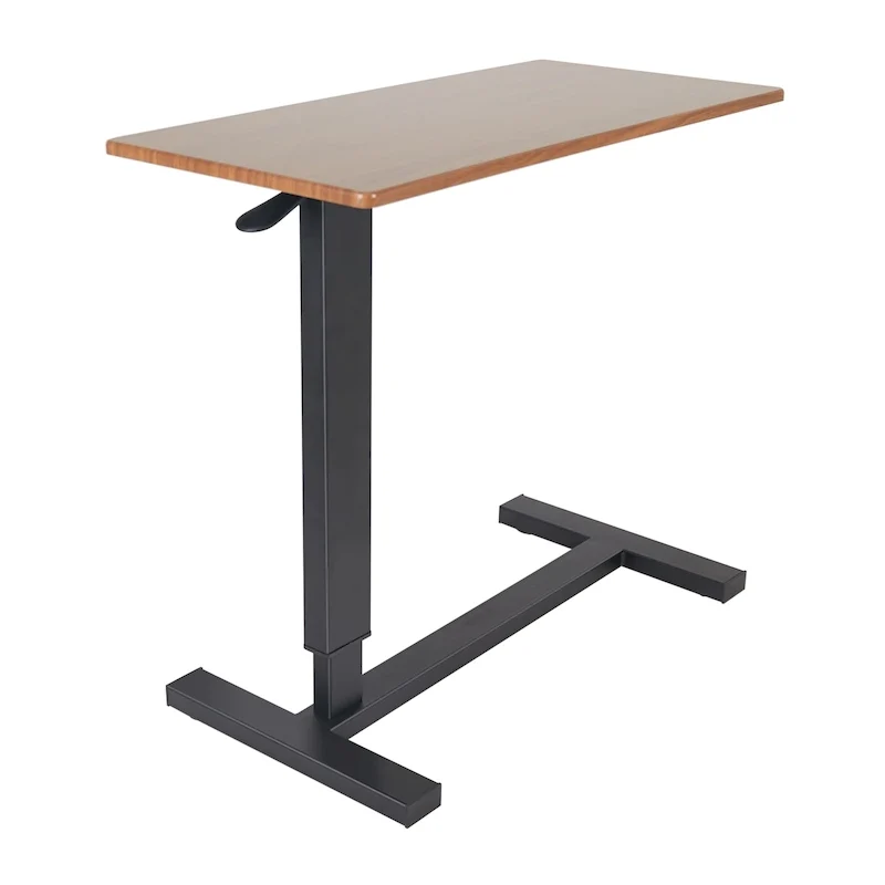Black Oak Rolling C-Shape Adjustable Height Sofa Side Table for 1 Person
