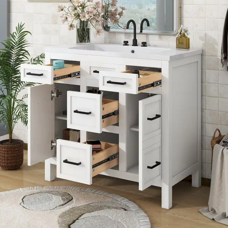 Bathroom Vanity Cabinet with Resin Integrated Sink