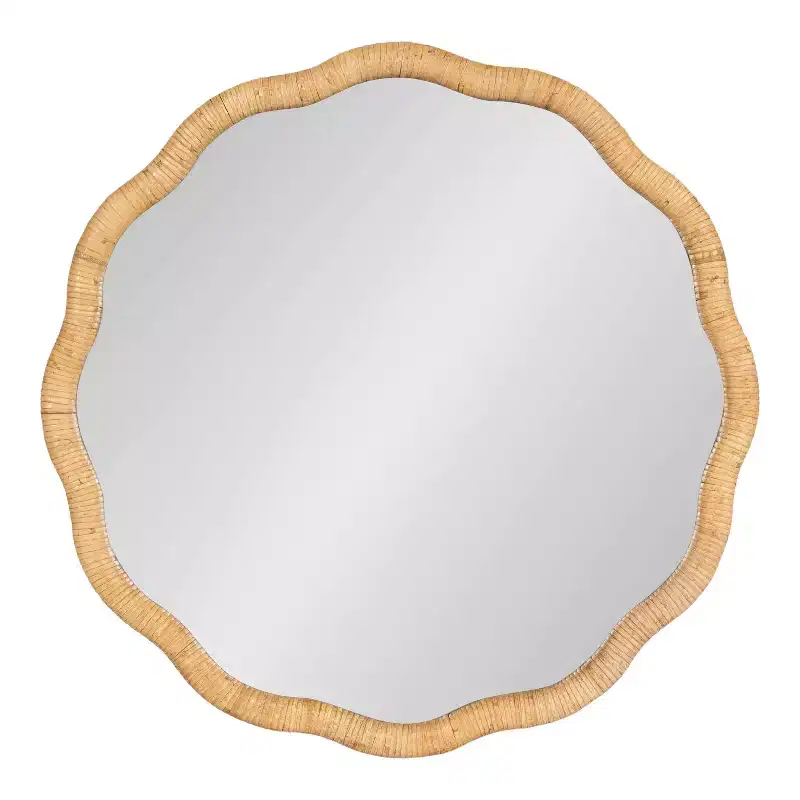 Kate & Laurel All Things Decor 26"x26" Rahfy Scallop Framed Wall Mirror Natural: Bohemian Style, No Assembly Required
