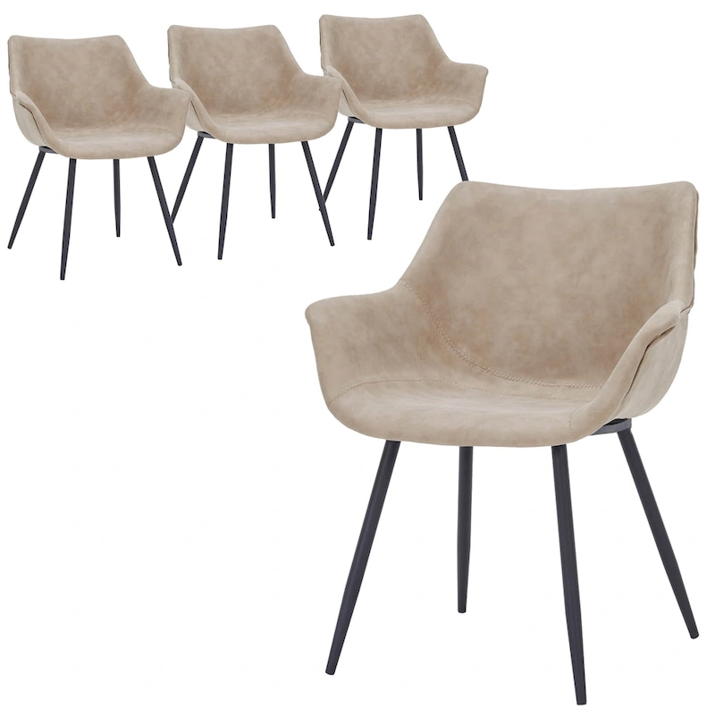 Markley Leather Dining Chair with Iron Legs Set of 4 Modern Accent Armchair