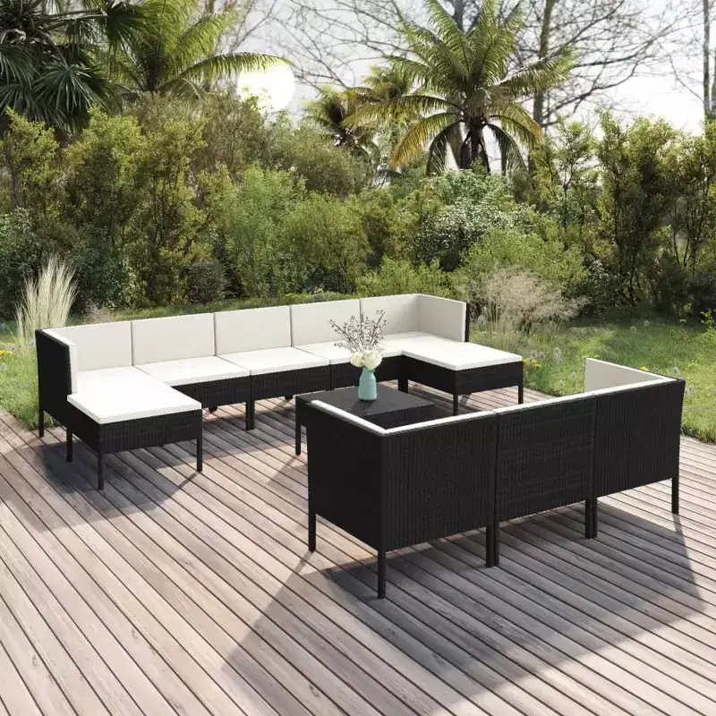 vidaXL Patio Lounge Set Outdoor Sectional Sofa Set Table Poly Rattan Black