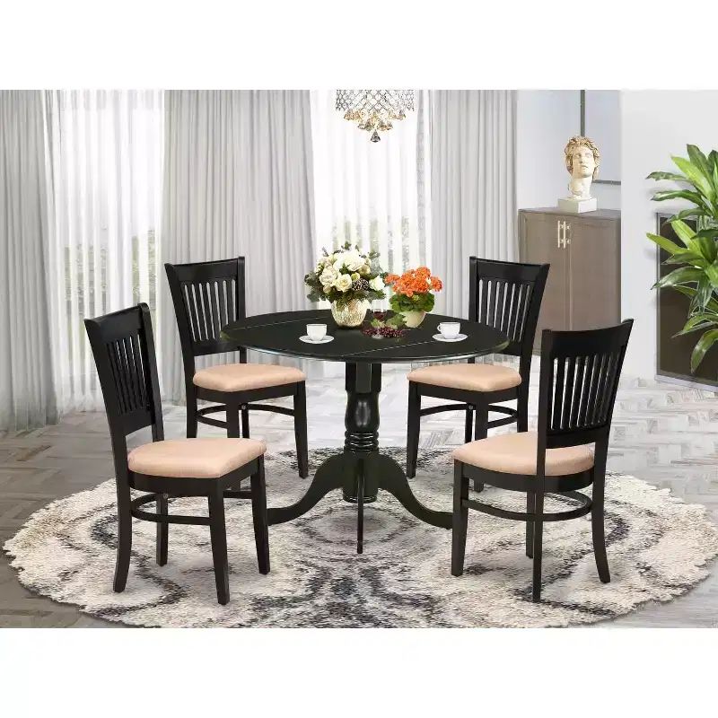 HomeStock Round Dining Table Set Linen Chairs Kitchen Table