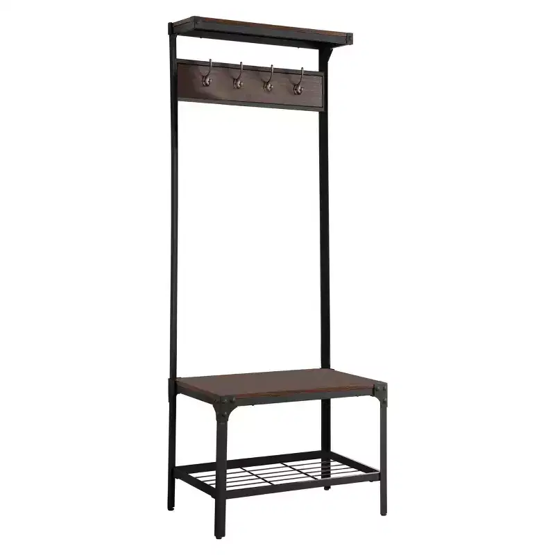 Kings Brand Furniture 3-in-1 Hall Tree with Coat Rack, Shoe Bench & Storage Shelf  Entryway Organizer with 9 Hooks, Black/Walnut, Easy Assembly