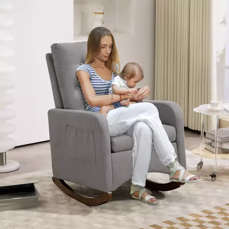 Nursery Glider Recliner Rocking Chair with Armrests & Side Pockets