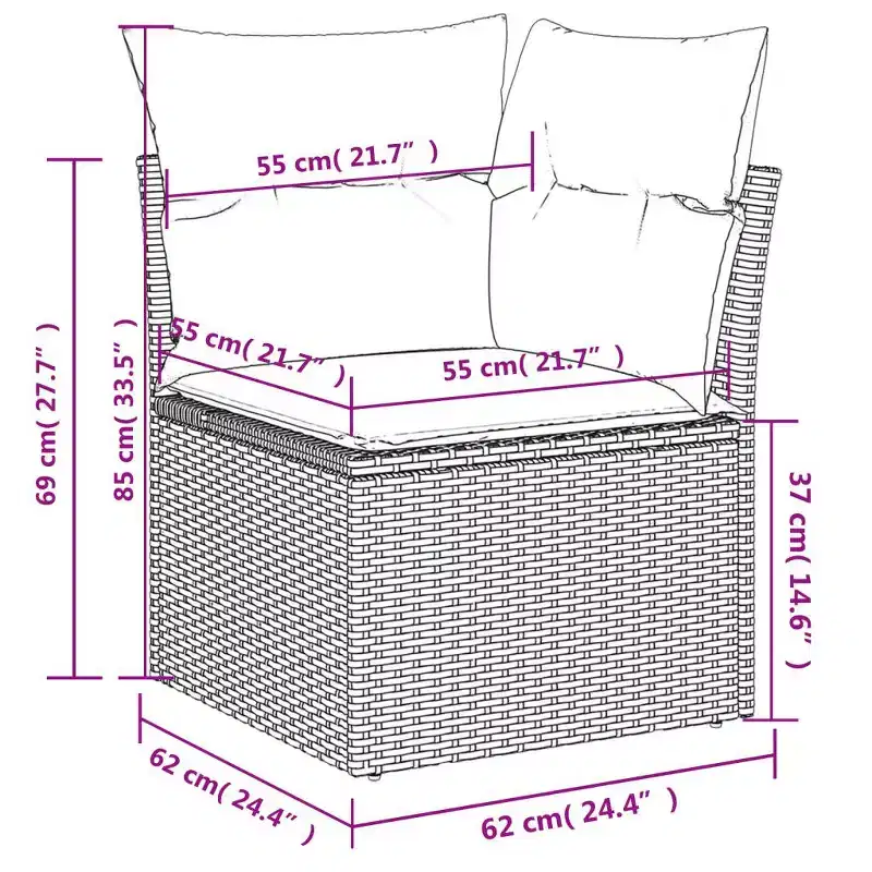 vidaXL Garden Sofa Set Black PE Rattan Large Adjustable Feet