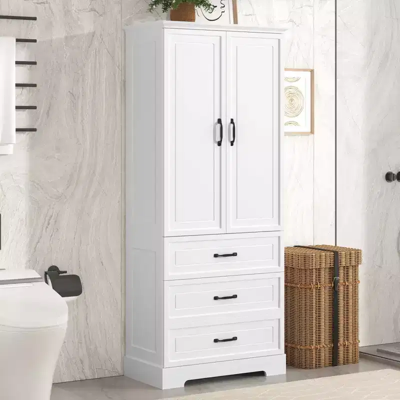 Bathroom Storage Cabinet, Freestanding Cabinet with Adjustable Shelf, 2 Drawers and 2 Doors for Bathroom, Home Office, Kitchen, Living Room, Bedroom