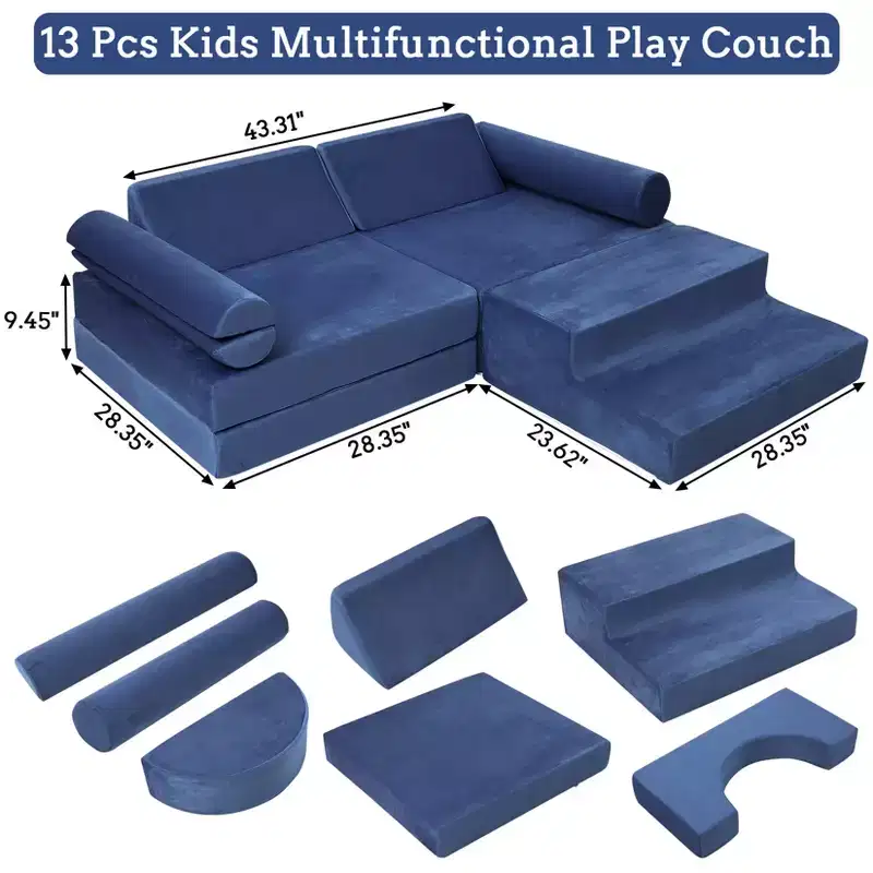 Modular Kids Couch 13PCS,Toddler Couch for Creative Boys Girls, Convertible Kids Modular Play Couch, Kids Sofa for Playroom,56.7x28.35