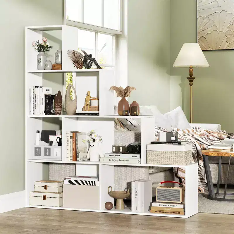 Costway 1/2 PCS 4-Tier Bookshelf with 6 Storage Cubes 64 Tall Modern Geometric Stair Bookcase