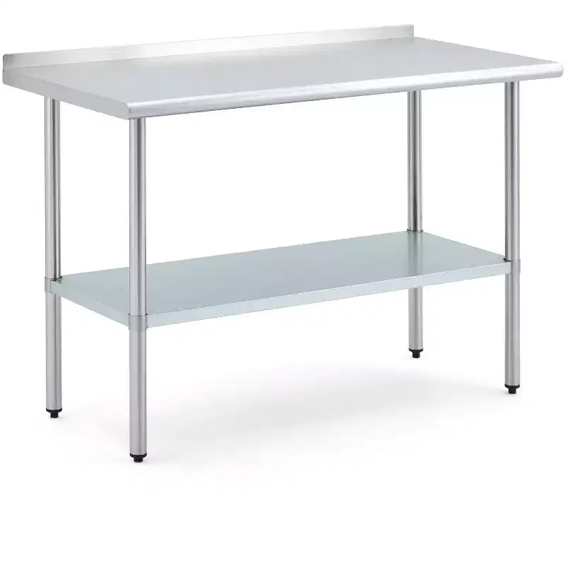Stainless Steel Worktop, 24*48 Commercial Kitchen Worktop with Back Panel, Adjustable Base and Feet, Suitable for Restaurants, Garages and Outdoors