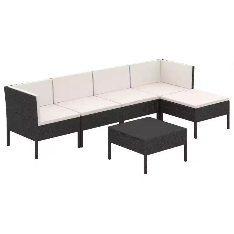 vidaXL Patio Lounge Set Outdoor Sectional Sofa Set Table Poly Rattan Black