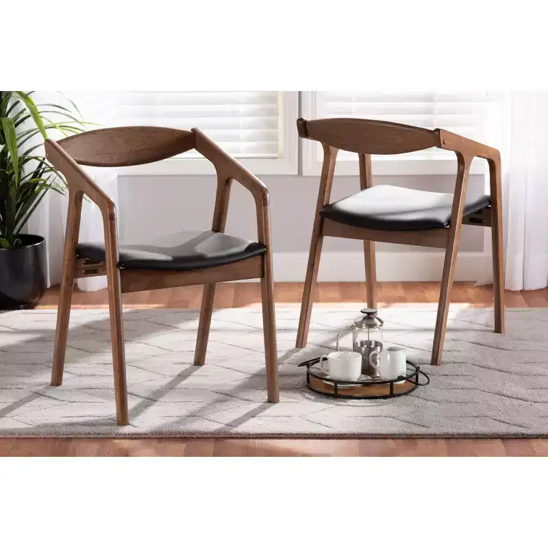 2pc Harland Faux Leather Upholstered and Wood Dining Chair Set - Baxton Studio