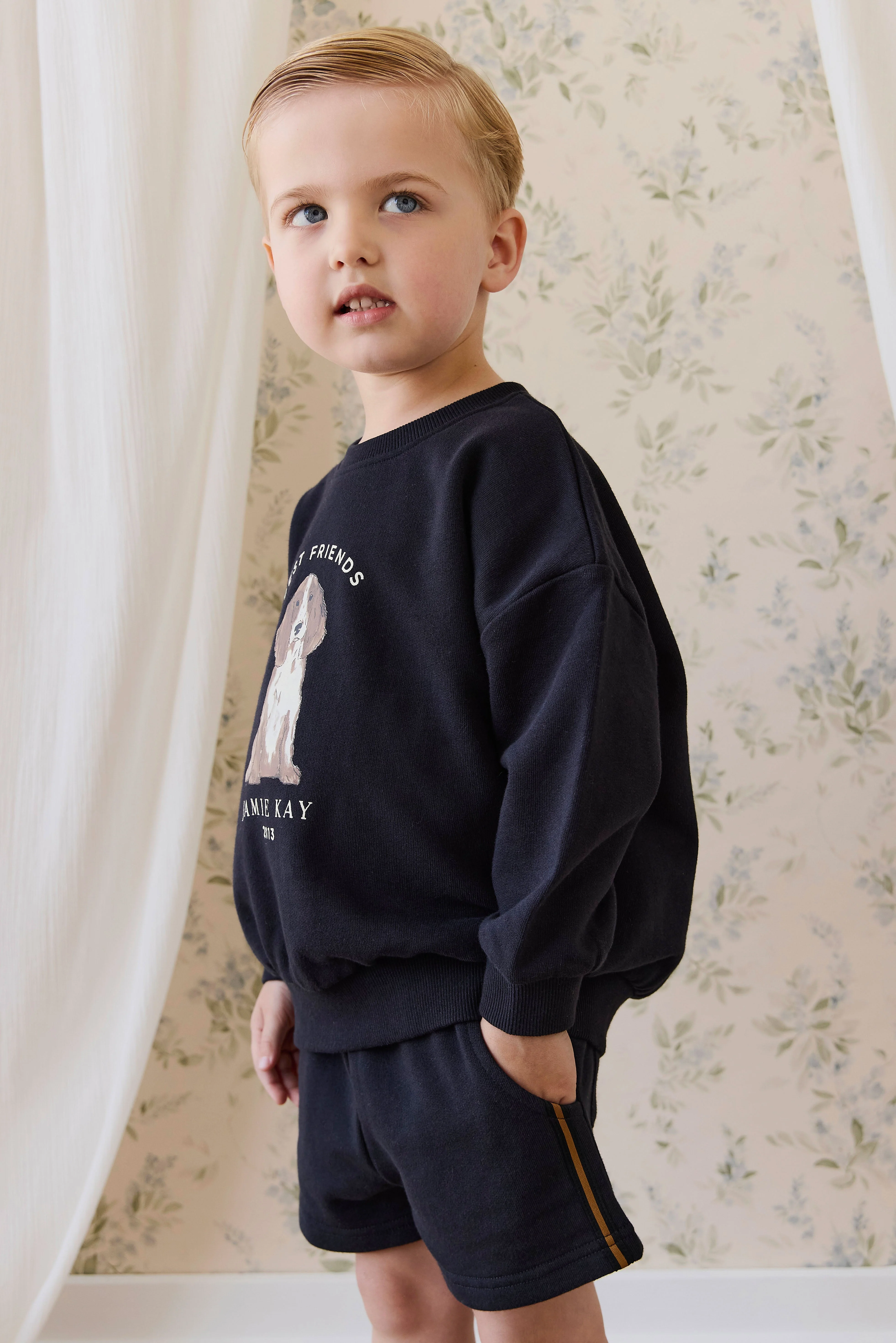 Classic  Navy Organic Cotton Relaxed Short with Waist Tie & Side Pockets for Active Kids 6M–8Y