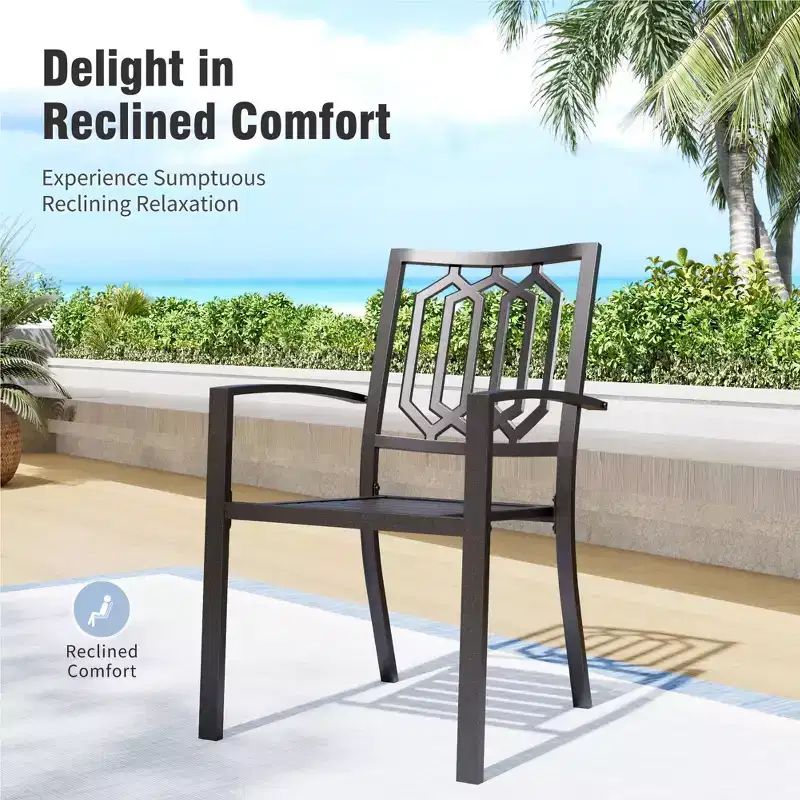 Captiva Designs 6pc Outdoor Patio Square Steel Dining Table with Stackable Metal Chairs and Market Umbrella