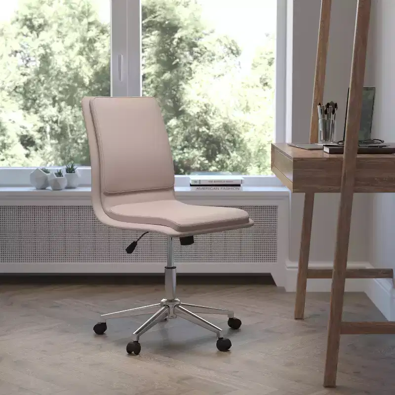Mid-Back Armless Swivel Task Office Chair Bonded Leather Adjustable Metal Base