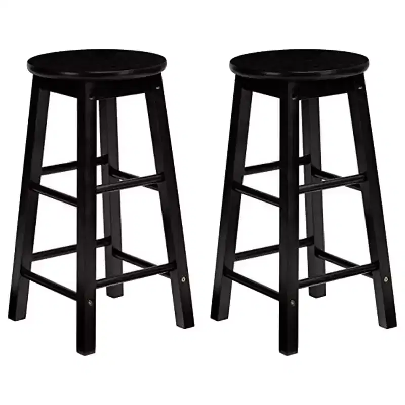 PJ Wood Classic Round Seat 29 Tall Kitchen Counter Stools for Homes, Dining Spaces, and Bars with Backless Seats & 4 Square Legs, Black (Set of 4)