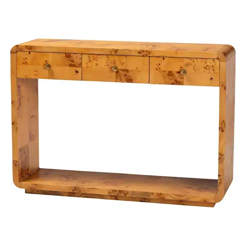 bali & pari Netra Real Burl Wood Console Table Light Mappa Burl