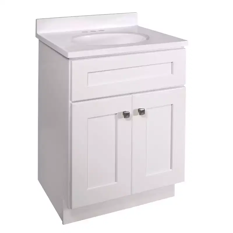 19"x25" Brookings Shaker Two Door Vanity with 4" Cultured Marble Centerset White - Design House LA: Bathroom Sink Cabinet Storage