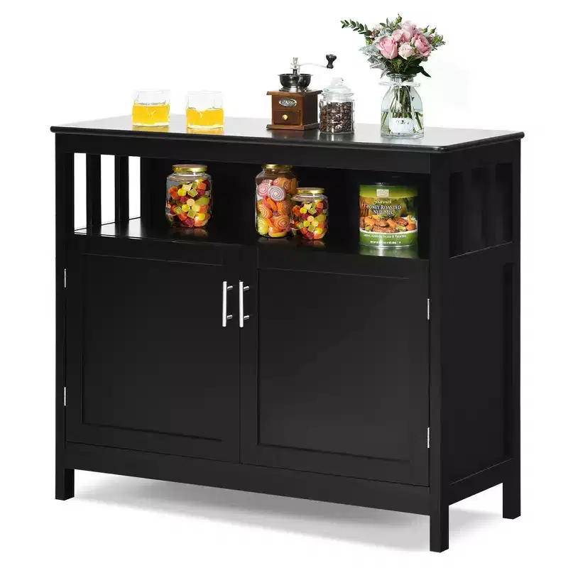 Kitchen Buffet Server Sideboard Storage Cabinet with 2 Doors & Shelf White/Black/Gray