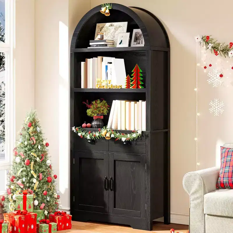 Balconera 71inch Tall Arched Bookshelf with Storage Bookcase Cabinet for Living Room