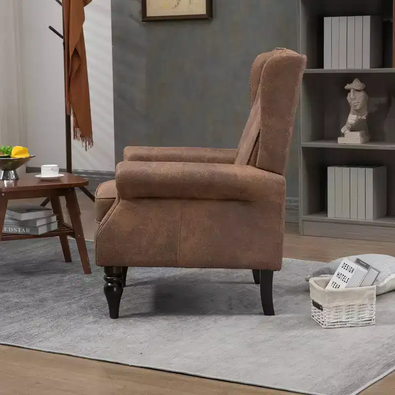 Wood Frame Armchair, Sturdy Wood Legs, Living Room Bedroom, Black PU