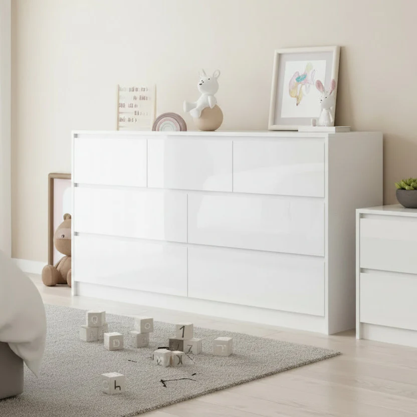 7-Drawer Wide Dresser, MDF Storage Cabinet for Bedroom, Living Room, Entryway