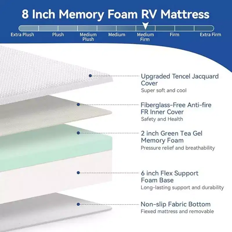 Dyonery 8/10-inch thick multi-size memory foam mattress, Tencel covered, top-quality cooling green tea/gel, boxed, deep sleep mattress, white