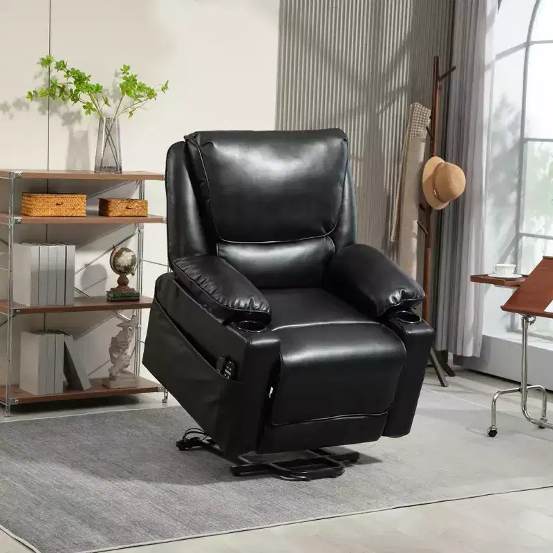 Power Lift Chair for Elderly, Faux Leather Recliner Sofa with Vibration Massage and Heat, Remote, Side Pockets