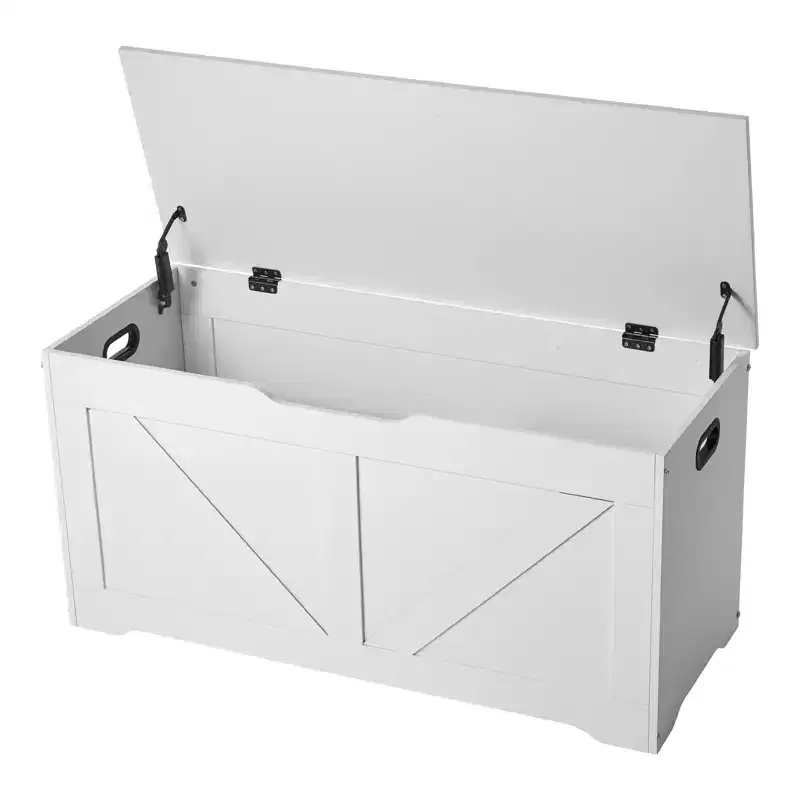 Kids Storage Bench with Safety Hinge, Wooden Toy Box Chest and Seating Bench for Playroom, Bedroom, Entryway or Living Room, White