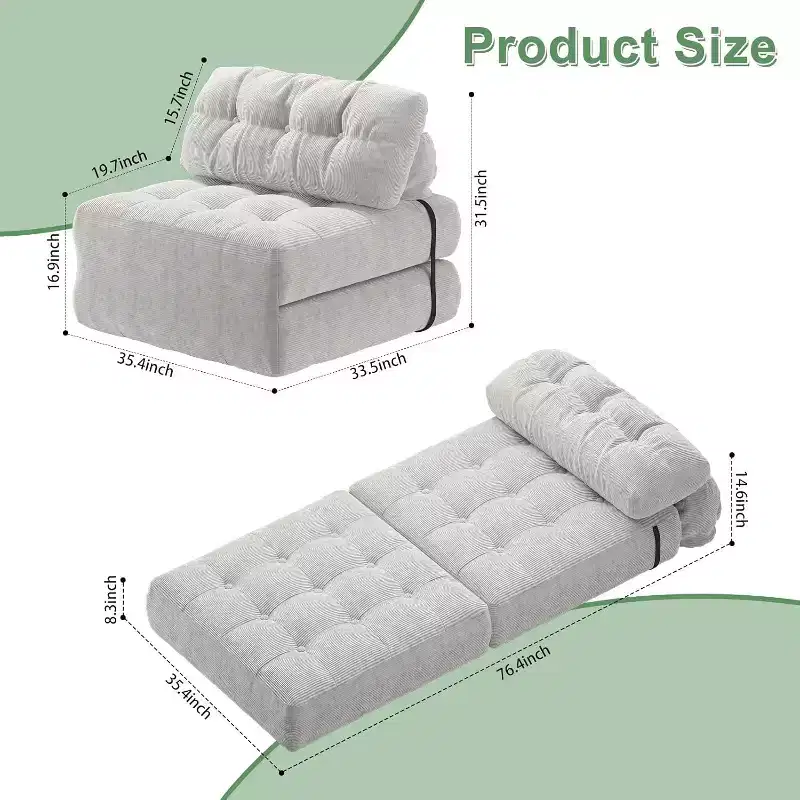 Folding Sofa Bed, Floor Folding Couch with Pillow, Futon Sofa Bed Convertible Sleeper Chair Foldable Mattress Back Support, Portable Fold Out Couch