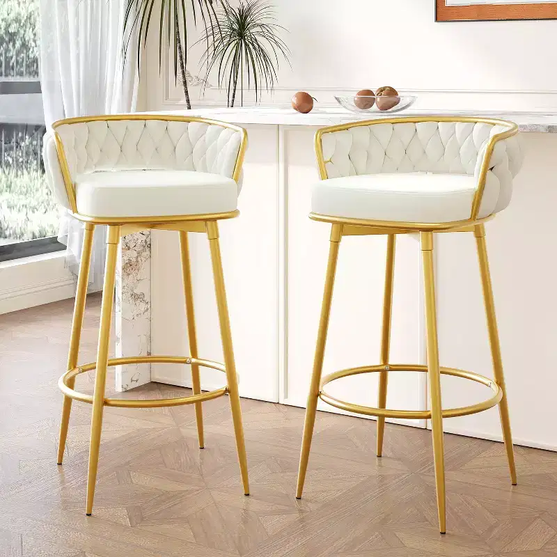 Set of 2 Swivel Counter Height Bar Stool Low Back Upholstered Dining Chair Pub Kitchen Stool with Footrest-Christopher Knight Home