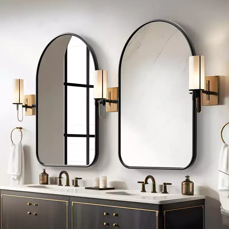 PexFix Iron Round Corner Arched Two Color Swivel Hardware Wall Mirror