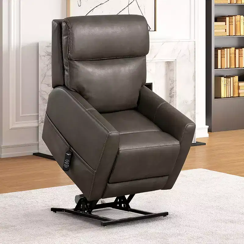 Leatherette Powered Recliner Lift Chair with Zone Heating and Adjustable Headrest, Gray