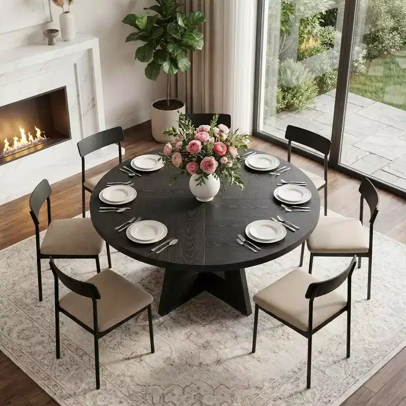 MAYEERTY Farmhouse Style Round Dining Table, 47 Retro Home Kitchen Table