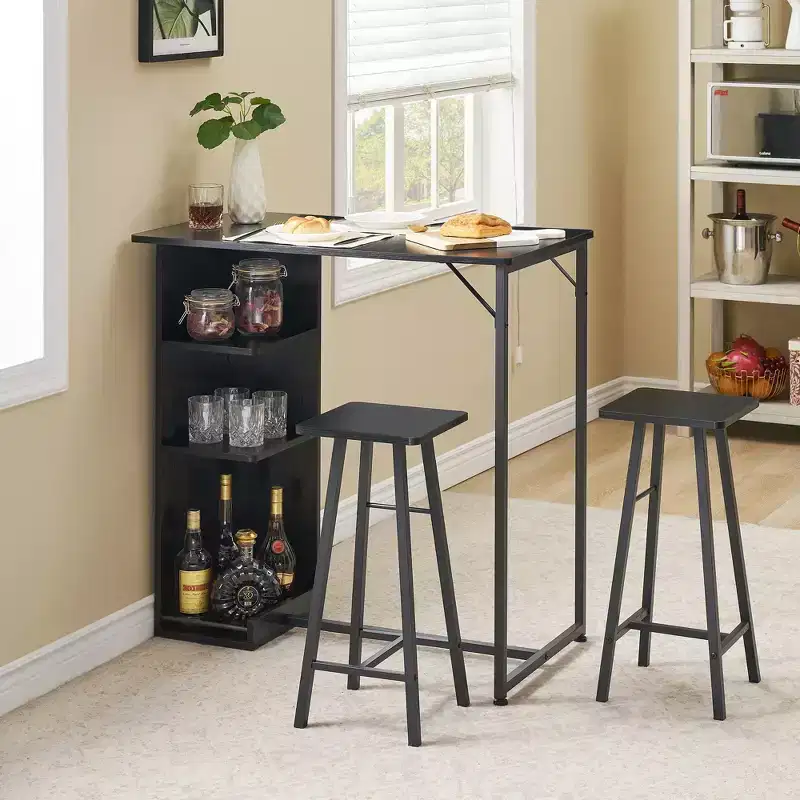 3-Piece Bar Table and Chairs Set for 2, Counter Height Dining Table with 2 Stools & Storage Shelves, Ideal for Small Spaces, Apartments, Kitchens