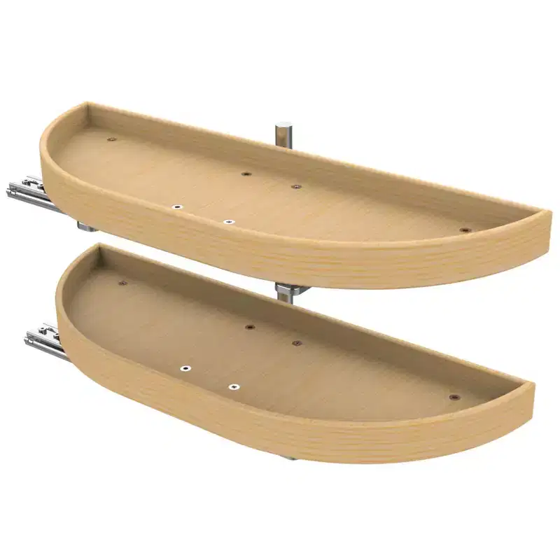 32 Inch Wooden 2 Shelf Half Moon Lazy Susan Turntable Storage Kitchen Organizer for Blind Corner Cabinets
