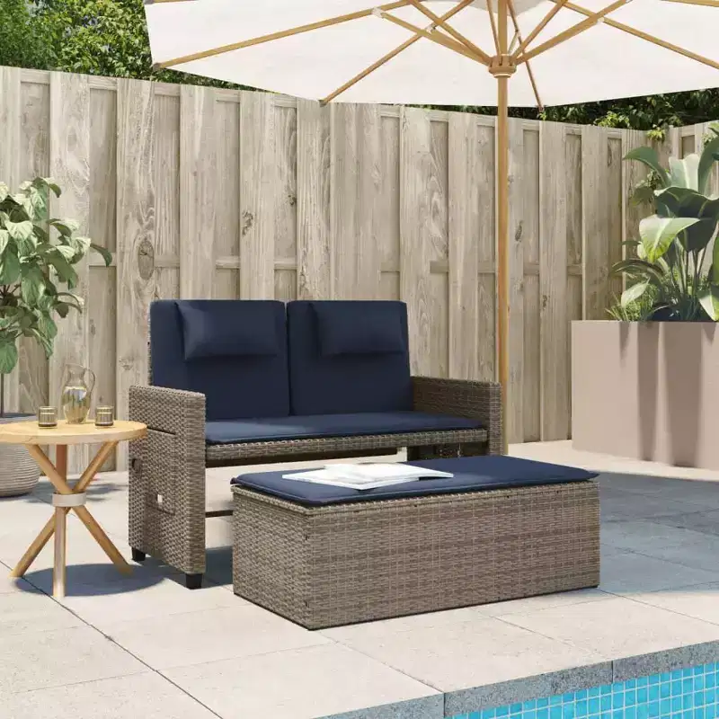 vidaXL Reclining Patio Bench with Cushions Seating Poly Rattan