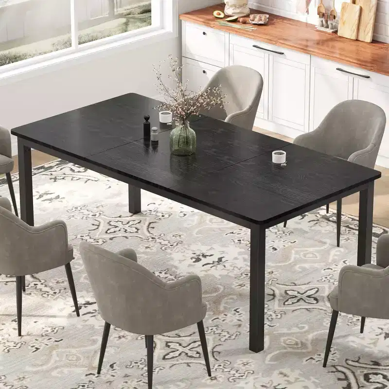 71 Inch Industrial Dining Table, Large Rectangle Kitchen Table with Metal Legs, Round Corners, Wooden Conference Tables Writing Desk for Dining Room
