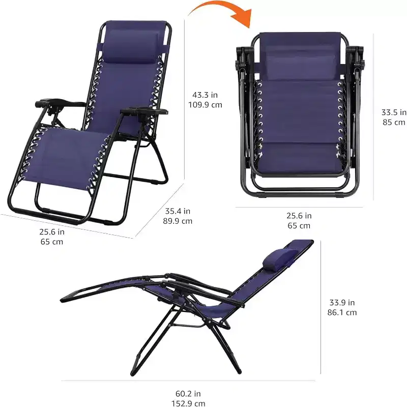 Summit Adventure Adjustable Zero Gravity Chair  Patio Lounge Recliner with Pillow, Blue
