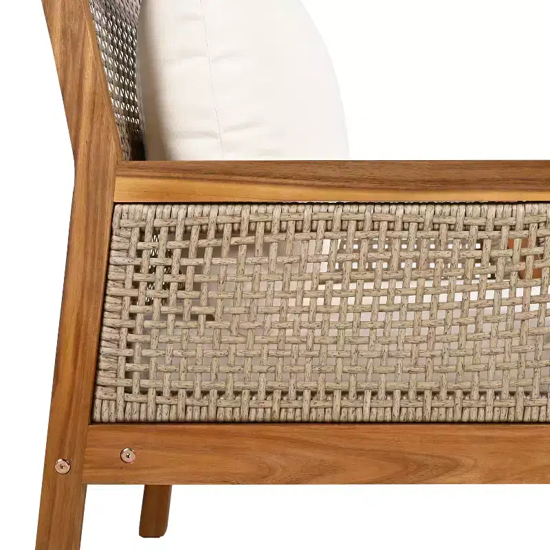 Christopher Knight Home Grania Patio Rattan and Acacia Wood Club Chair with Cushion, Brown/Cream