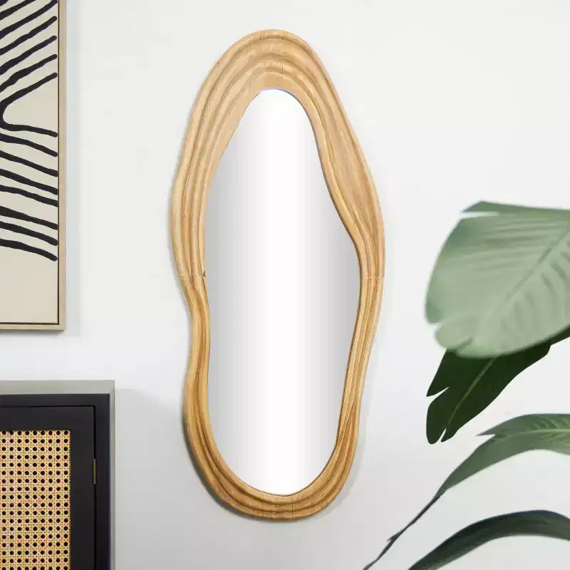 41"x18" Wood Abstract Wavy Wall Mirror: Carved Bohemian Decor - Olivia & May