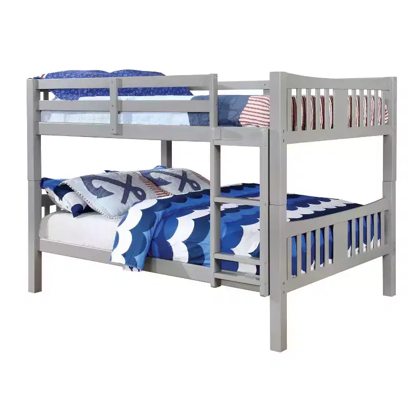 Twin Over Twin Kids' Clare Bunk Bed Gray - ioHOMES: Built-In Guard Rails & Ladder, Wood Veneer, Transitional Style