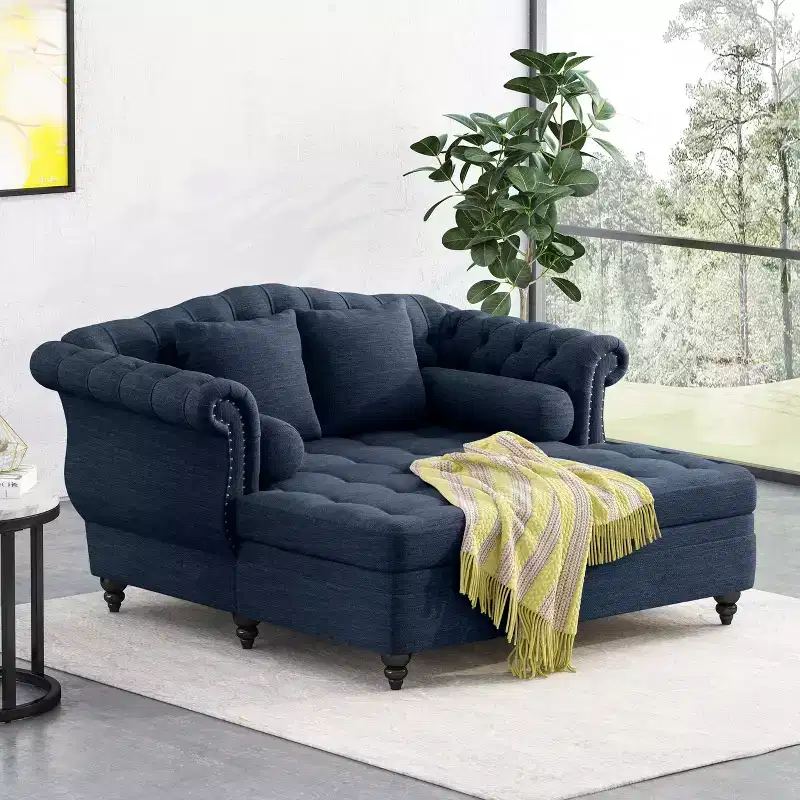 Christopher Knight Home Brynn 62 Vintage Tufted Upholstered Double Chaise Lounge Sofa
