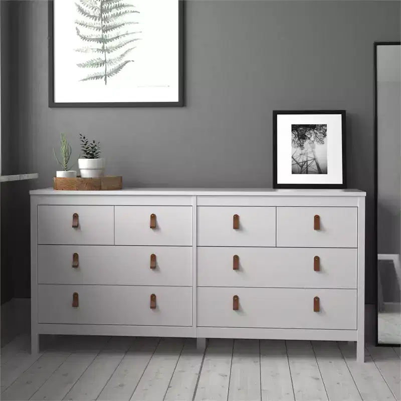 8-Drawer Horizontal Double Dresser in White Finish